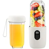 Tragbarer Mixer, 500ml Smoothie Maker,16-Blatt Portabler Elektrischer Saftpresse, Mini-Mixer 1200 Mah, Portable Blender Mit Digitalanzeige Für Shake Smoothie (Milchweiß)