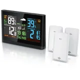Bearware Wetterstation, Funk, Farbdisplay, 3 Außensensoren, DCF-Signal, Luftdruck, Barometer, Wetterprognose, Netzteil, Anleitung