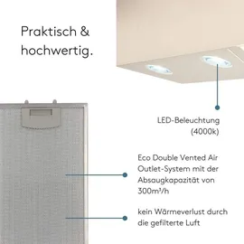 Wiggo Dunstabzugshaube 50cm kopffrei I Abluft Umluft Dunstabzug 300m3/h - LED Touch-Display 3 Stufen I Schräghaube inkl. Fettfilter & 2x Kohlefil...