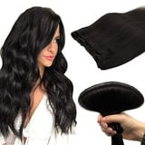 DOORES Echthaar Tressen Zum EinnäHen, NatüRliches Schwarz 45cm (18zoll) 100g, HaarverläNgerung Echthaar Glattes Haar Extensions Echthaar Tressen