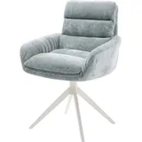 DeLife Drehstuhl Abelia-Flex mit Armlehnen Chenille Pastellblau Kreuzgestell breit Weiß 360° drehbar Wippfunktion,