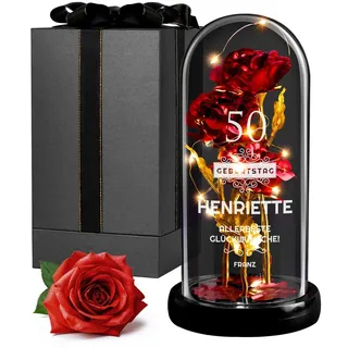 Maverton ewige Rose im Glas mit LED-Beleuchtung - Infinity Rose mit Gravur personalisiert - Geschenke für Frauen zum Valentinstag zu Weihnachten - Geburtstagsgeschenk für Frauen
