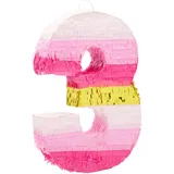 Pinata Nummer 3, Rosa und Gold, für Mädchen, Party-Dekoration, klein, 41,9 x 27,9 x 7,6 cm