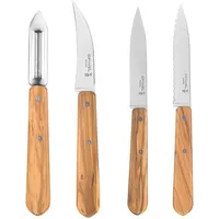 Opinel 254458 Essentials Küchenmesser Set-4 teilig-rostfreier Sandvik Stahl-Olivenholz Griffe, Mehrfarbig