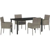 vidaXL 5-teiliges Garten-Ess-Set mit Kissen Grau Poly-Rattan