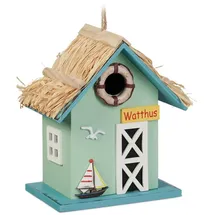 Relaxdays Deko Vogelhaus Strandhausstil Hellblau,Hellbraun,Türkis