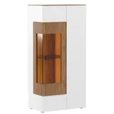 Casa Padrino Vitrine Eckvitrine Weiß / Braun 65,8 x 40 x H. 138,3 cm - Moderner Beleuteter Massivholz Vitrinenschrank - Wohnzimmer Schrank - Wohnzimmer Möbel