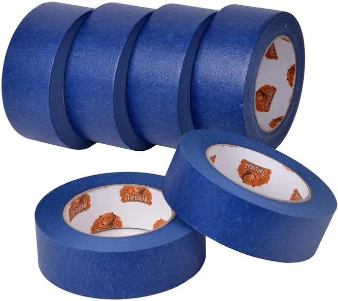 TAPEBEAR Mehrzweck-Malervlies, UV-beständiges, restfreies blaues Vlies, Maskierband für scharfe Linien bei Innen- und Außenanstrichen, 4,78 cm x 54,86 m, 6 Rollen