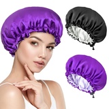 2 Stück Satin Bonnet, Schlafhaube Seide Doppelschicht Schlafmütze Seidenhaube Zum Schlafen, Silk Bonnet Sleep Cap Verstellbare Satin Haarhaube für Mädchen Dame Schütze Die Haare