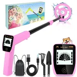 Metalldetektor Kinder, USB Wiederaufladbarer Kleiner Kinder Metalldetektor mit LCD-Display, Verstellbarer 24"-35" Tragbarer Metalldetektoren, Mädchen Geschenke für Strand Schatzsuche - Rose