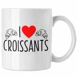 Trendation Tasse Tasse „I Love Croissants“ Lustiges Geschenk für Croissant-Liebhaber Fr weiß
