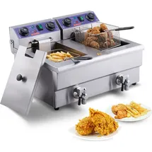 Vevor Kommerzielle Fritteuse, 24 L Fassungsvermögen, Fritteuse mit Doppeltank & Korb, 3000 W Edelstahl, Zeit- und Temperaturregelung, für Küche Restaurants