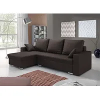 Fun Möbel Ecksofa Sofa ADARA mit Schlaffunktion Kunstleder Braun Ottomane Links - Schwarz