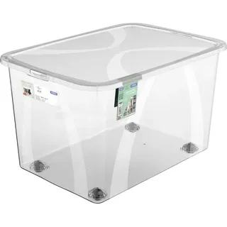 mit Rollen und Deckel 50 L transparent
