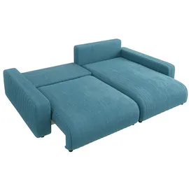 s-style möbel - Emma Ecksofa mit Schlaffunktion und Bettkasten in Cord-Stoff schöner Sitzkomfort, Ottomane rechts, B/T/H: 234 cm / 170 cm / 78 cm - Türkis