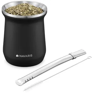 Navaris Yerba Mate Becher Set aus Edelstahl - 300ml Tee Tasse Cup Glas für Mate-Tee - Matebecher inkl Bombilla Strohhalm und Reinigungsbürste