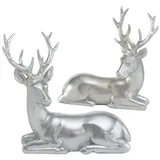 Boltze Hirsch Tobin liegend H 15 cm Kunstharz Silber Stückpreis