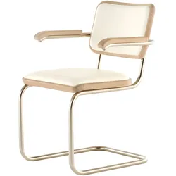 Thonet - JS. THONET a personal Interpretation by Jil Sander S 64 P Nordic Armlehnstuhl, Nickelsilver / Eiche weiß pigmentiert / Leder alabaster white
