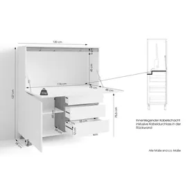 byLIVING Sekretär VALENTIN Breite 120 cm, weiß/Artisan Eiche Eiche-Optik