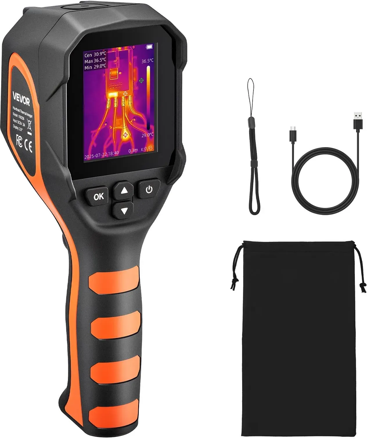 VEVOR Wärmebildkamera, 320x240 TISR Superauflösung, Thermokamera mit 2MP visueller Kamera, 160x120 IR-Auflösung, 25 Hz Bildwiederholfrequenz, -20 °C bis 550 °C, 4 Bildmodi & 6 Farbpaletten