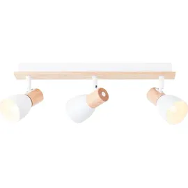 Brilliant Daintree Spotbalken 3flg weiß/natur, Metall/Holz, 3x D45, E14, 28 W