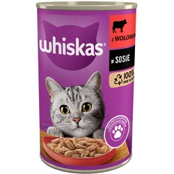 WHISKAS Adult 400g: Nassfutter mit Rind in Soße für adulte Katzen