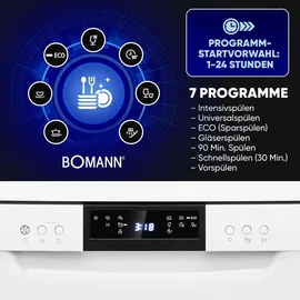 Bomann GSP 7419 Geschirrspüler (freistehend, 598 mm breit, Weiß)