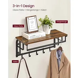 VASAGLE Wandgarderobe LCR12BX braun Metall 5 Haken 66,0 x 27,0 cm