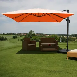Mendler Ampelschirm HWC-A96, Gastronomie Sonnenschirm, 3x3m (Ø4,24m) Polyester/Alu 23kg ~ terracotta mit Ständer