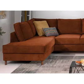 best mobilier Jake - Wohnlandschaft - mit Schlaffunktion und Bettkasten - 7-Sitzer - aus Cord - links Rostfarben