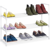 Relaxdays Schuhregal, 3 Ebenen, Stecksystem, 12 Paar Schuhe, Flur, erweiterbar, Metall & Kunststoff, Schuhablage, weiß, 10036200_348