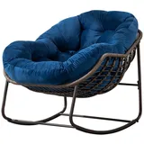Yorbay Schaukelsessel Wohnzimmer, Rattanstuhl (mit Metallgestell & Kissen, Relaxstuhl, Plüsch) blau