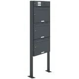 AL Briefkastensysteme Standbriefkasten 3 Fach grau inkl. Zeitungsfach