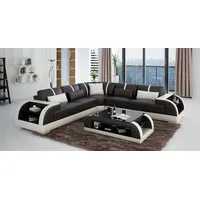 JVmoebel Wohnzimmer-Set Ledersofa Designersofa + Couchtisch Tisch Ecksofa Sofa Couch, Made in Europa braun