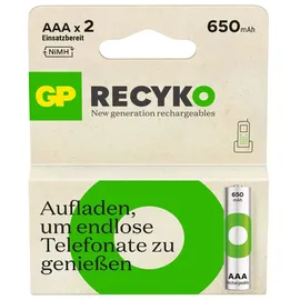 GP ReCyko Micro AAA NiMH 650 mAh 1,2V, 2 Stück