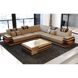 Sofa Dreams Ecksofa Ledercouch Sofa Leder Ragusa L Form Ledersofa, Couch, mit LED, Designersofa beige|braun|goldfarben