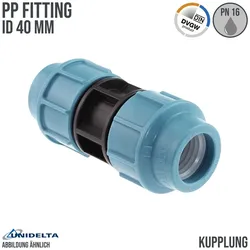 40 mm PE PP Fitting Klemm Verbinder Verschraubung Muffe Rohr Kupplung DVGW - Uni...