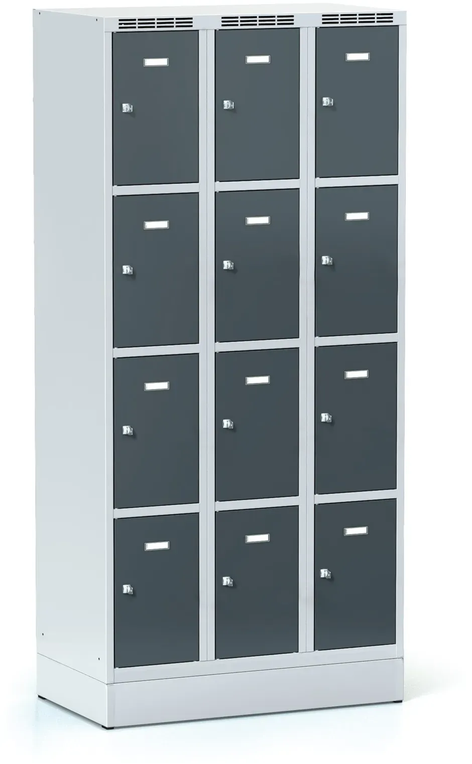 Schließfachschrank S6, 12 Fächer, 1800 x 900 x 500 mm, Drehriegelschloss, dunkelgraue Tür