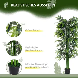 Outsunny Künstliche Pflanze, 180 cm Kunstpflanze, Künstlicher Bambusbaum, Grün