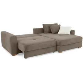 luma-home Ecksofa-Dauerschläfer, Braun, Taupe, Textil, 3-Sitzer, Füllung: Taschenfederkern, Ottomane links, L-Form, seitenverkehrt montierbar, Ottomane rechts, links montierbar,L-Form, 288x186 cm, Wohnzimmer, Sofas & Couches, Wohnlandschaften, Ecksofas