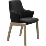 Polsterstuhl STRESSLESS "Laurel", schwarz (schwarz batick, walnuss), B:58cm H:92cm T:59cm, Leder BATICK: BATICK ist ein leicht korrigiertes, durchgefärbtes und genarbtes Möbelleder, bei dem die meisten Unebenheiten und Spuren in der Regel entfernt wurden., Stühle, Low Back mit Armlehne, Größe L, mit abgerundeten Beinen in Walnuss