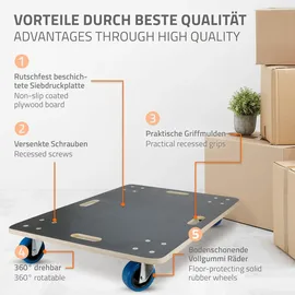 ECD Germany 2er Set Transportroller 60x80 cm, bis 800 kg Siebdruckplatte für Umzug, Rollbrett Möbelroller Möbel-Transport Möbelhund