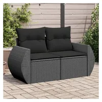 vidaXL Gartensofa mit Kissen 2-Sitzer Schwarz Poly Rattan