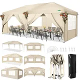 COBIZI Faltpavillon 3x6 Pavillon wasserdicht Winterfest, Pop Up Pavillon Klappbar 3x6 Zelt mit 6 Seitenwnden|3 Höhenverstellbar|UV-Schutz|Gardenpavillon Partyzelt 3x6 für Markt, Freien Event, Khaki