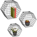 Relaxdays Wandregal 3er Set Metall 3 Größen Schwarz