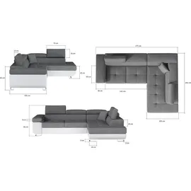 kaiser möbel Ecksofa mit schlaffunktion und bettkasten, Eckcouch ATOM Hellgrau Links - Hellgrau