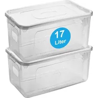 Centi Stapelbare Aufbewahrungsbox mit Deckel, 2er Set, transparent, 17L,