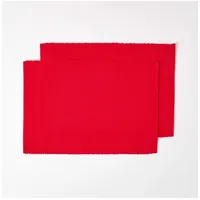 Homescapes 2er-Set rote Tischsets Baumwolle gerippt, Platzsets rechteckig aus Stoff, waschbare Platzdeckchen