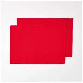 Homescapes 2er-Set rote Tischsets Baumwolle gerippt, Platzsets rechteckig aus Stoff, waschbare Platzdeckchen