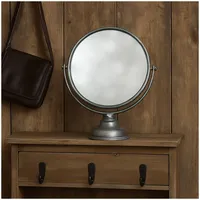 Hti-Living HTI-Living, Runder Standspiegel im rustikalen Silber-Look Vintage Tischspiegel